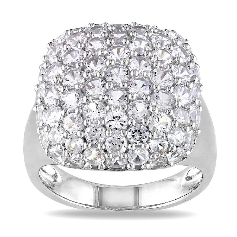 Miadora Sterling Silver Created White Sapphire Cocktail Cluster Ring