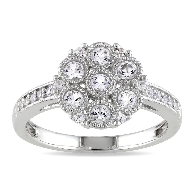 Miadora Sterling Silver Created White Sapphire Flower Cluster Ring