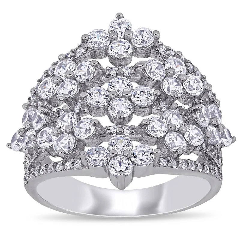 Miadora Sterling Silver Cubic Zirconia Floral Cluster Anniversary Band