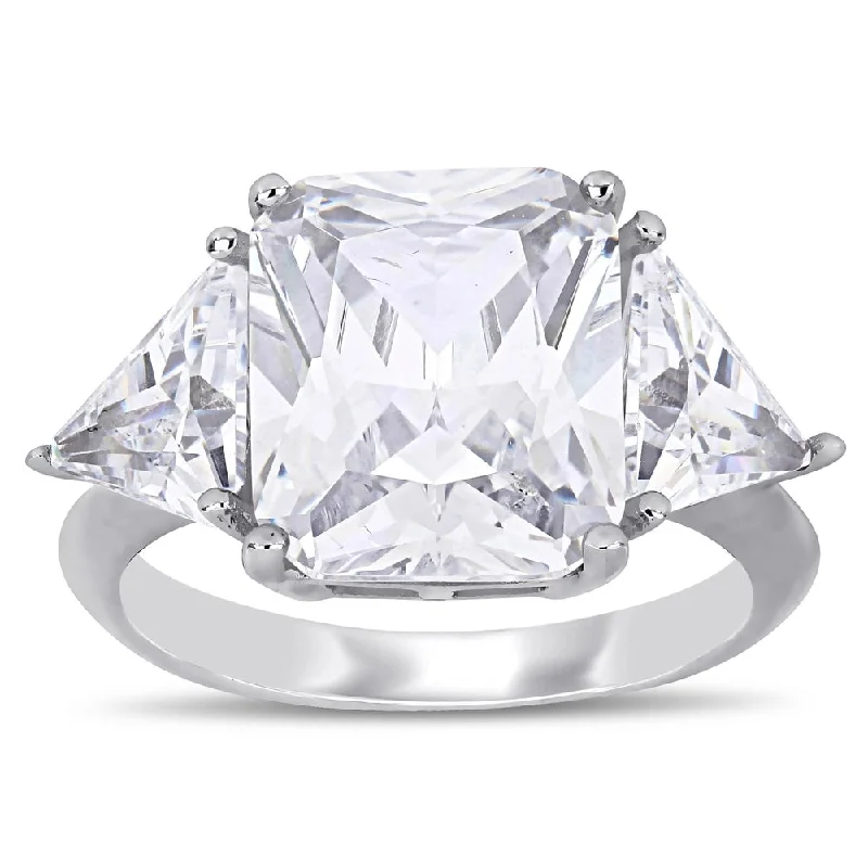 Miadora Sterling Silver Cushion and Trillion-Cut Cubic Zirconia 3-Stone Engagement Ring