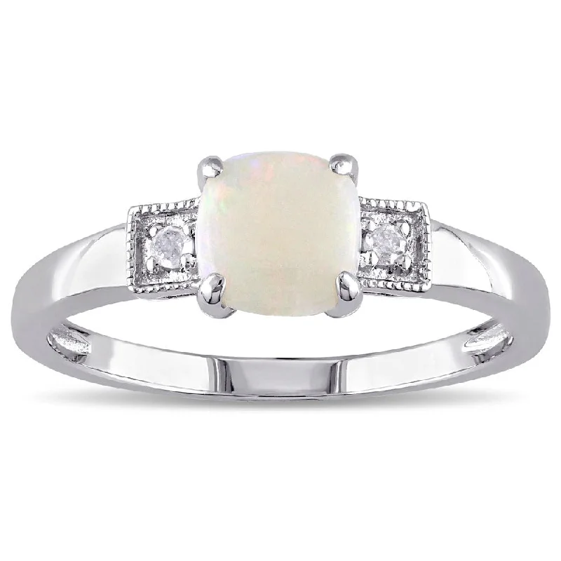 Miadora Sterling Silver Opal and Diamond Accent Cocktail Ring