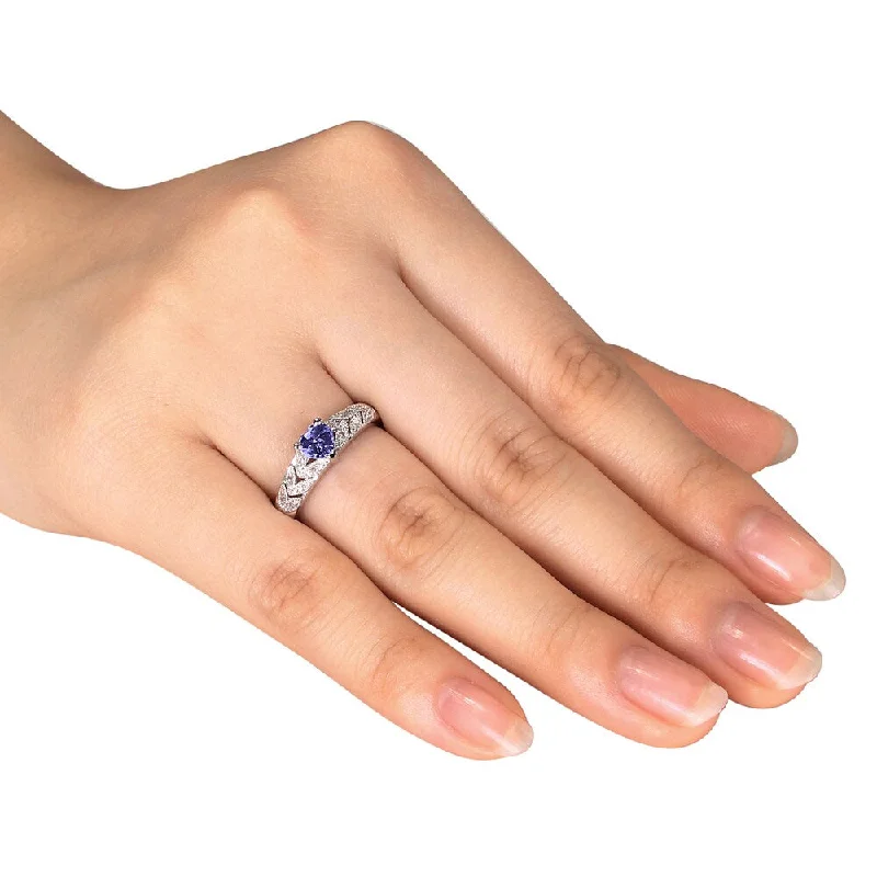 Miadora Sterling Silver Tanzanite and Diamond Ring