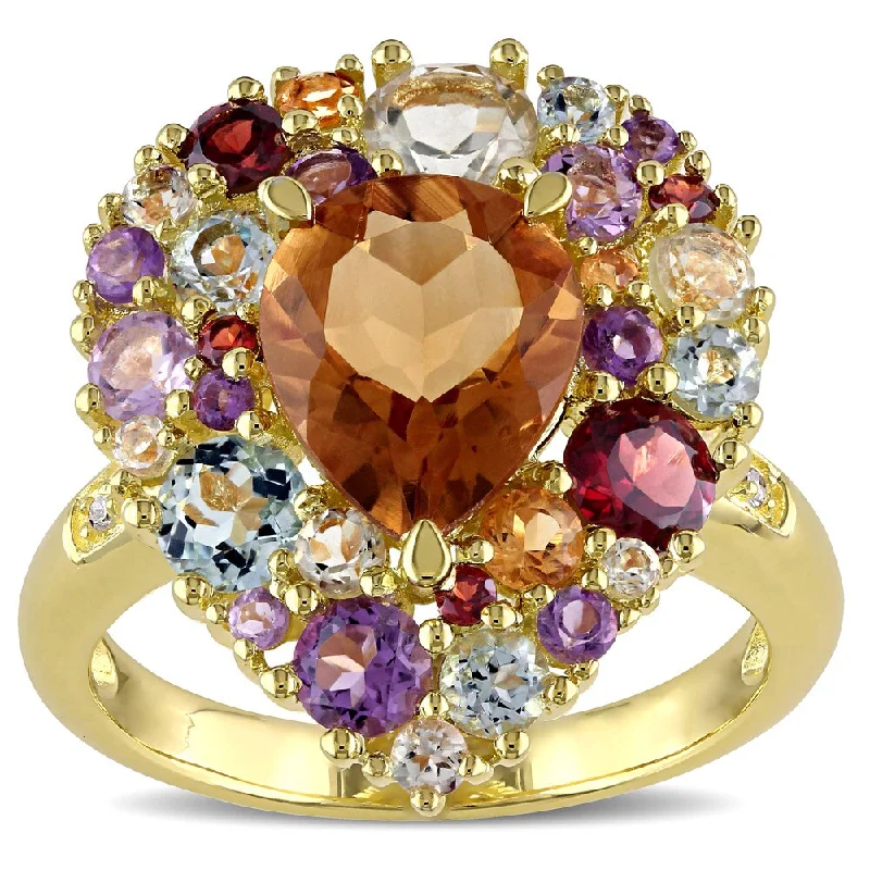 Miadora Yellow Plated Sterling Silver Citrine Amethyst Rose de France and Diamond Accent Cocktail Ri