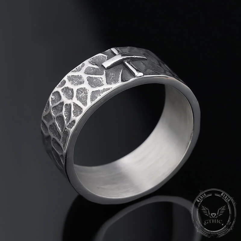 Minimalist Retro Texture Cross Stainless Steel Ring