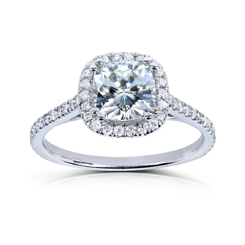 Cushion Moissanite and Natural Diamond Halo Ring