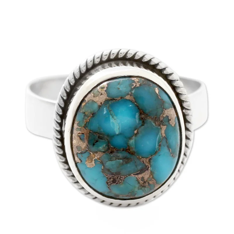 Novica Handmade Blue Sky In Jaipur Sterling Silver Cocktail Ring