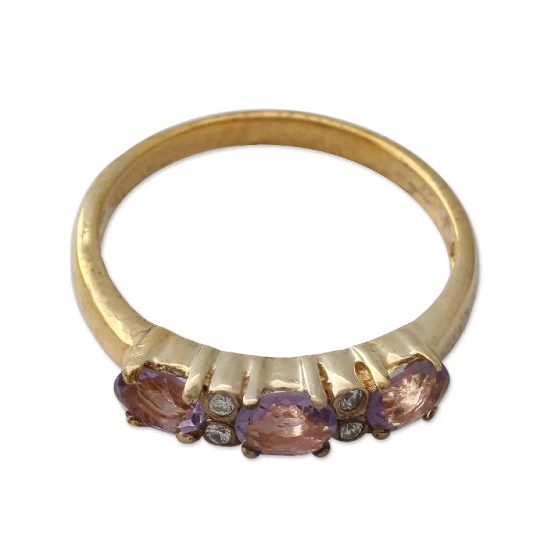 Novica Handmade Ode Gold Vermeil Amethyst Cluster Ring