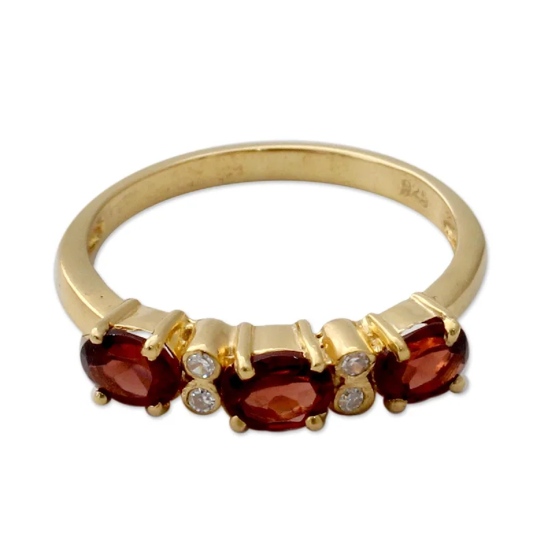 Novica Handmade Ode Gold Vermeil Garnet Three-Stone Ring