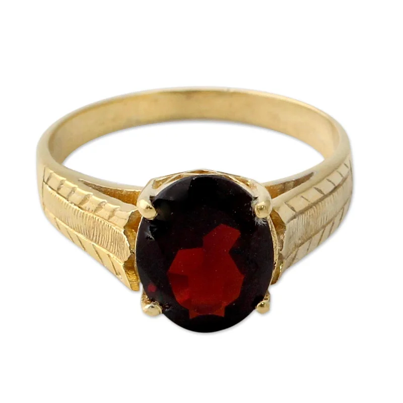 Novica Handmade Royal Red Gold Vermeil Garnet Solitaire Ring