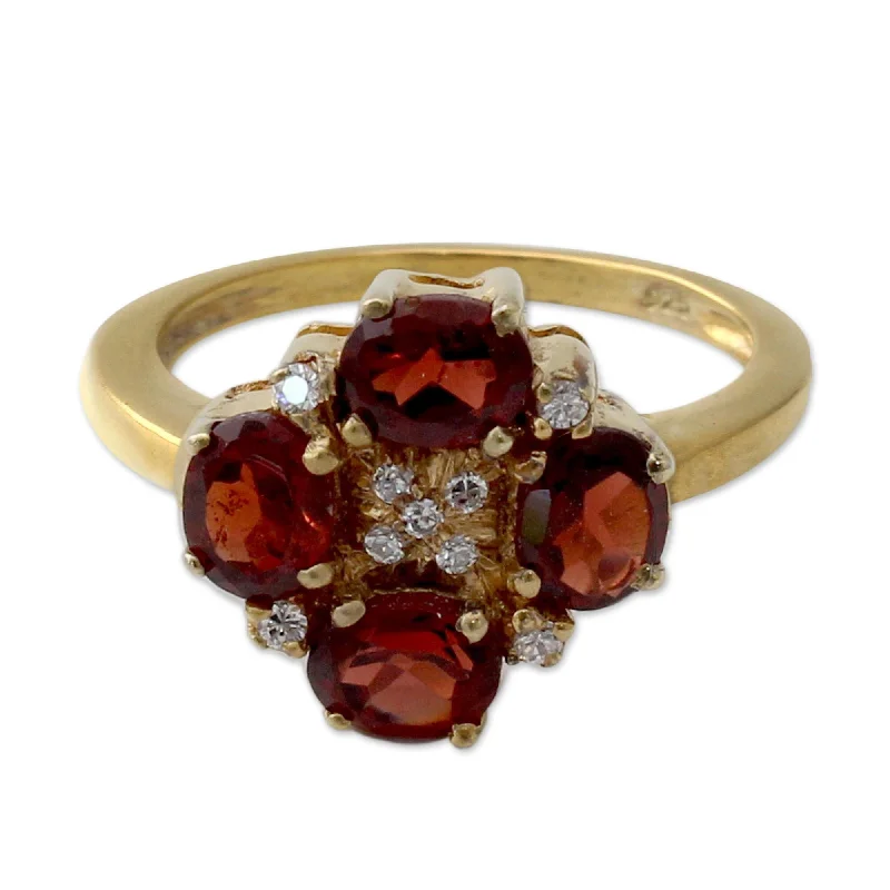 Novica Handmade Secretly In Love Gold Vermeil Garnet Cocktail Ring