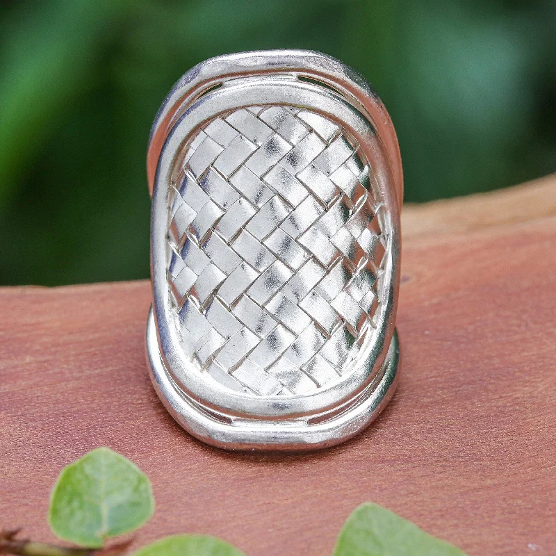 Novica Handmade Woven Rapture Sterling Silver Cocktail Ring