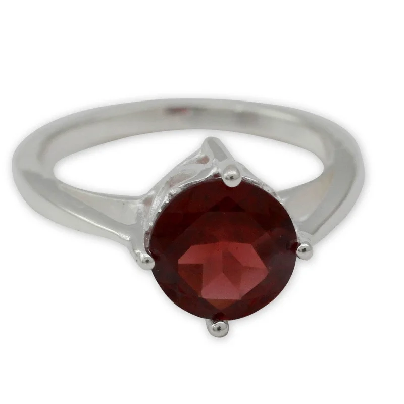 NOVICA India Love, Garnet solitaire ring