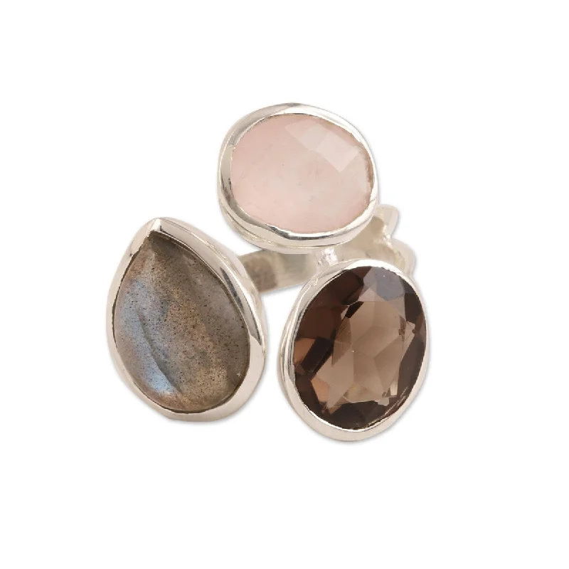 NOVICA Joyful Trio, Multi-gemstone cocktail ring