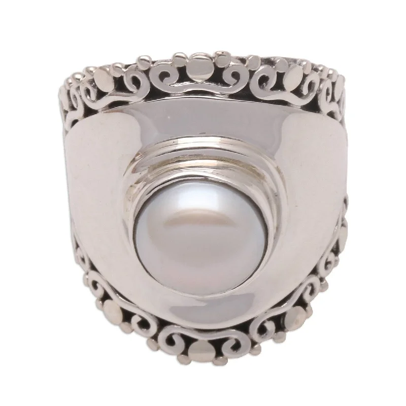 NOVICA Mountaintop in White, Cultured pearl cocktail ring