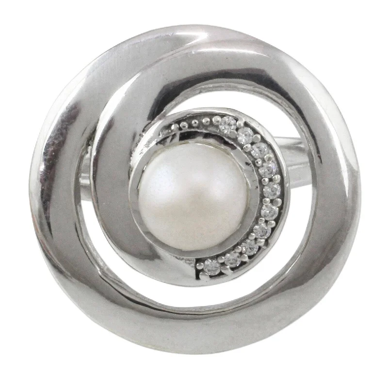 NOVICA Peaceful Allure, Cultured pearl cocktail ring