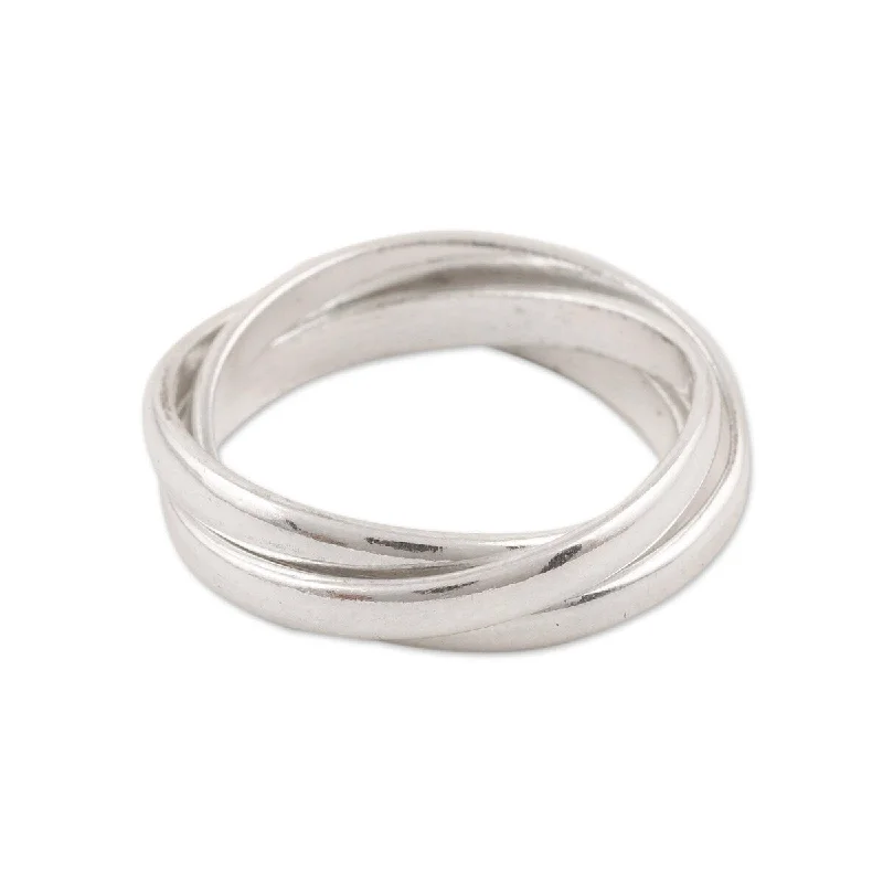 NOVICA Shiny Trio, Sterling silver band ring