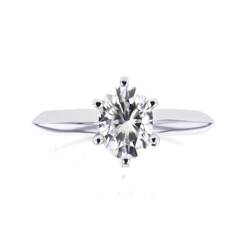 Oval Moissanite 6-prong Solitaire Engagement Ring 7/8 Carat in 14k White Gold