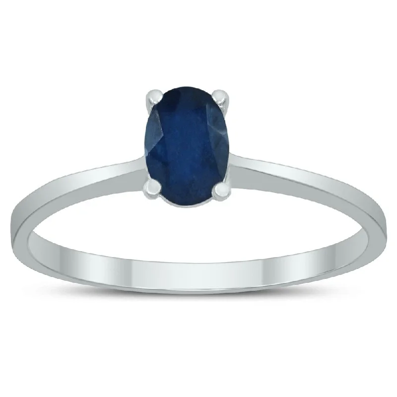 Oval Solitaire 6X4MM Sapphire Ring in 10K White Gold