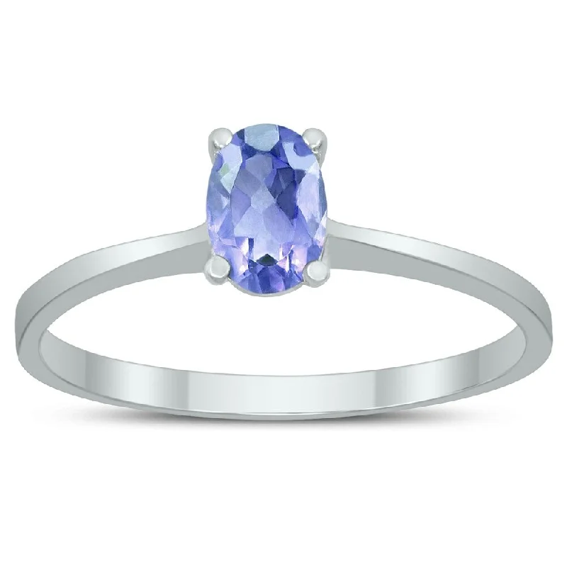 Oval Solitaire 6X4MM Tanzanite Ring in 10K White Gold