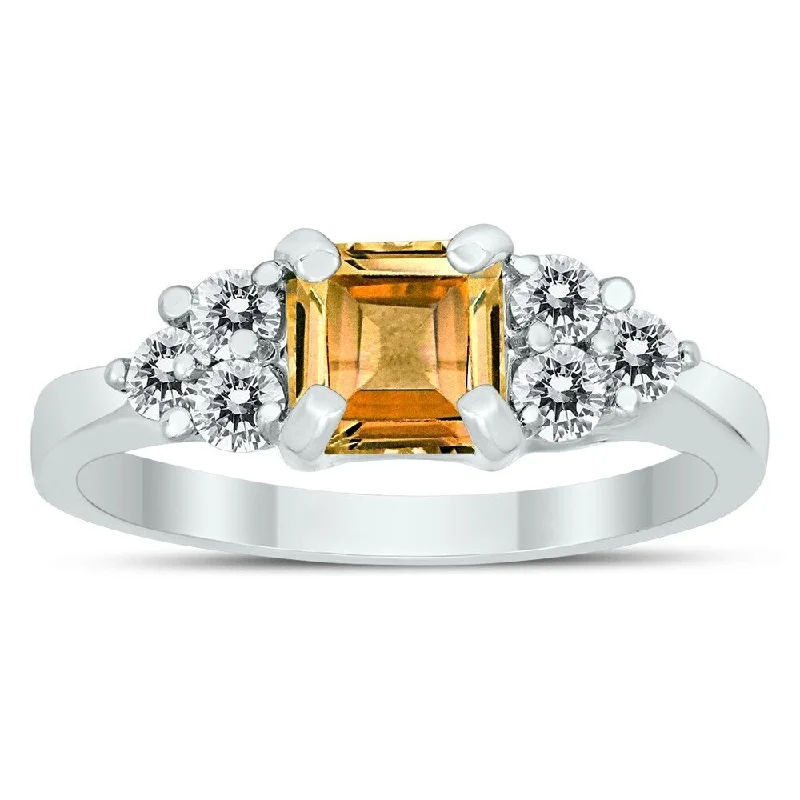 Princess Cut 6X6MM Citrine and Diamond Duchess Ring in 10K White Gold