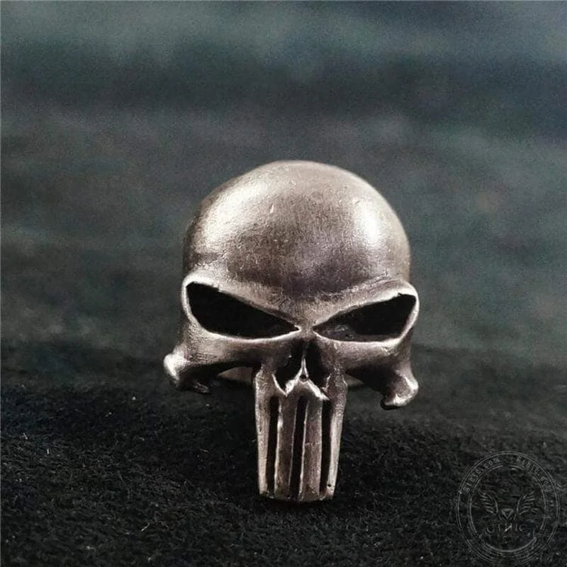 Punk Designed Skull Head Brass Sterling Silver Ring