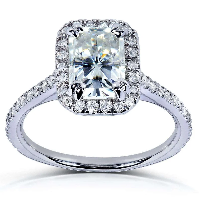 Radiant-cut Moissanite Engagement Ring with Diamond 1 2/5 CTW 14k White Gold