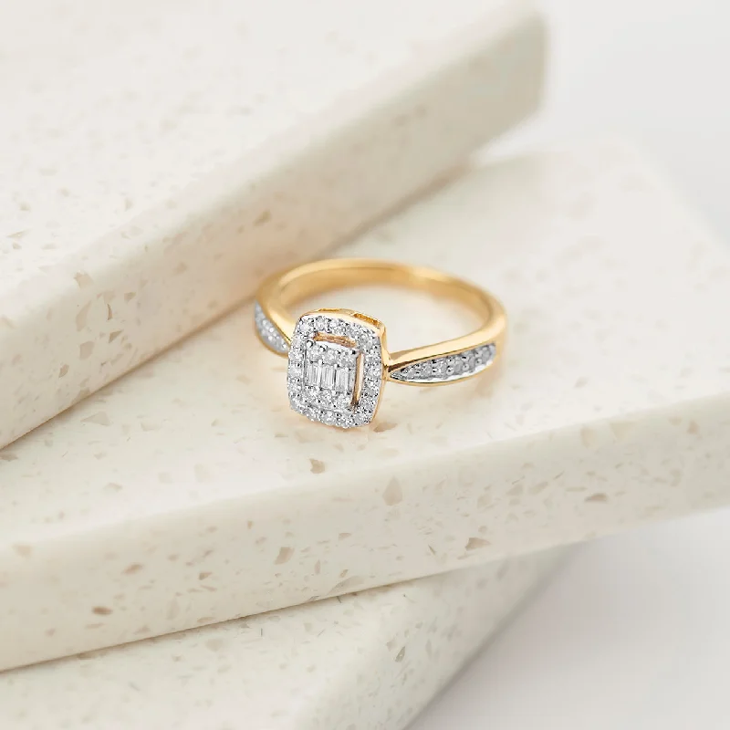 Rectangle Halo Diamond Ring