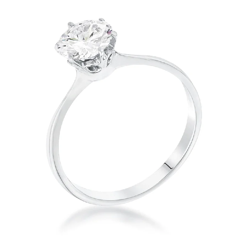 Rhodium 1-Carat Single Stone CZ Classic Solitaire Ring