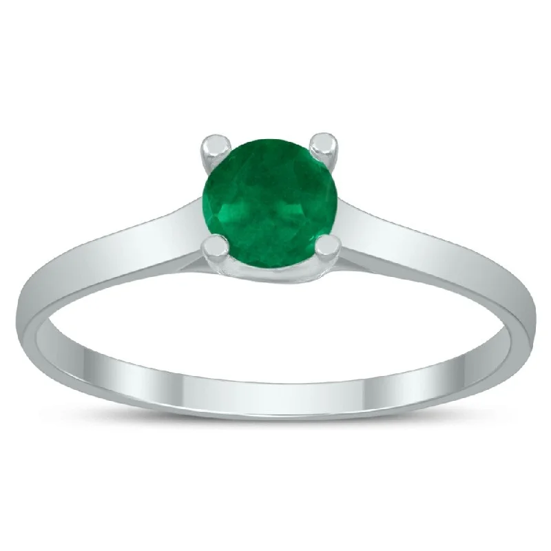 Round 4MM Emerald Cathedral Solitaire Ring in 10K White Gold