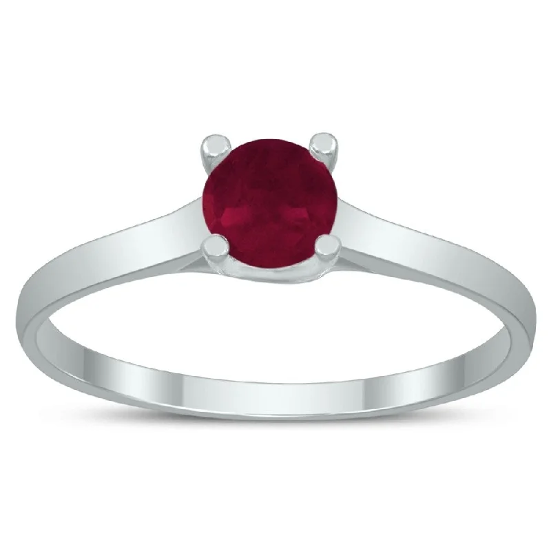 Round 4MM Ruby Cathedral Solitaire Ring in 10K White Gold