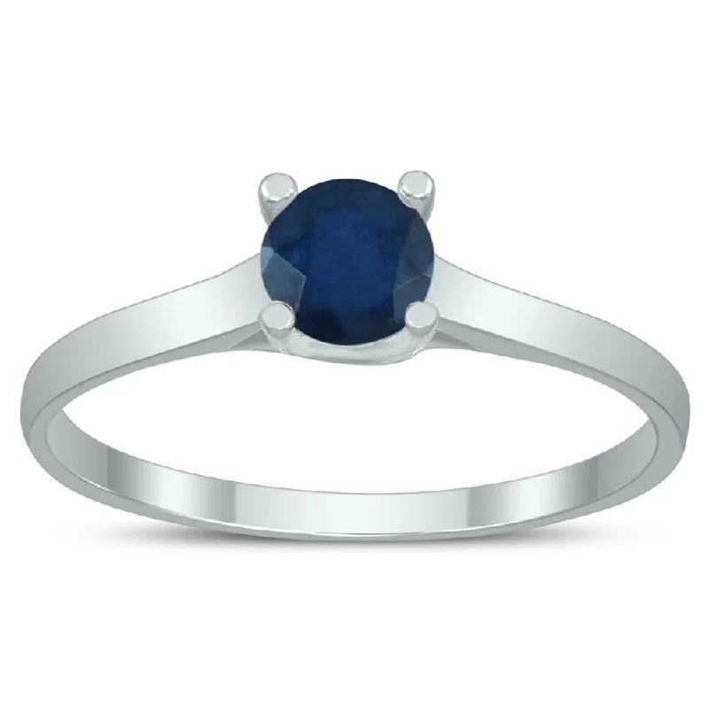 Round 4MM Sapphire Cathedral Solitaire Ring in 10K White Gold