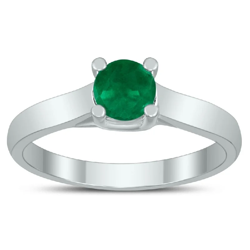 Round 5MM Emerald Cathedral Solitaire Ring in 10K White Gold