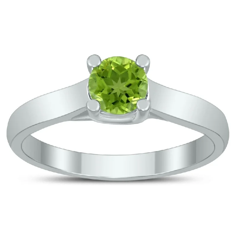 Round 5MM Peridot Cathedral Solitaire Ring in 10K White Gold