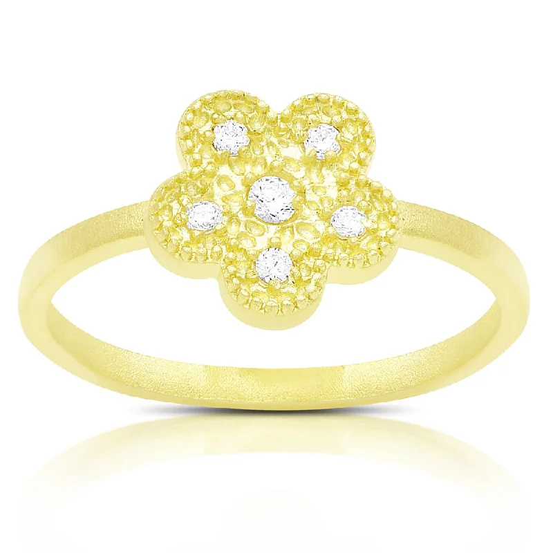 Samantha Stone Gold Over Sterling Silver Cubic Zirconia Flower Design Ring