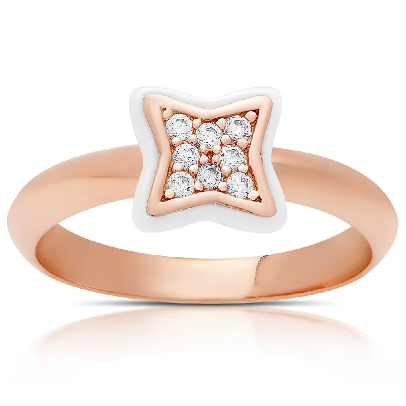 Samantha Stone Rose Gold Over Sterling Silver Cubic Zirconia Ceramic Clove Ring