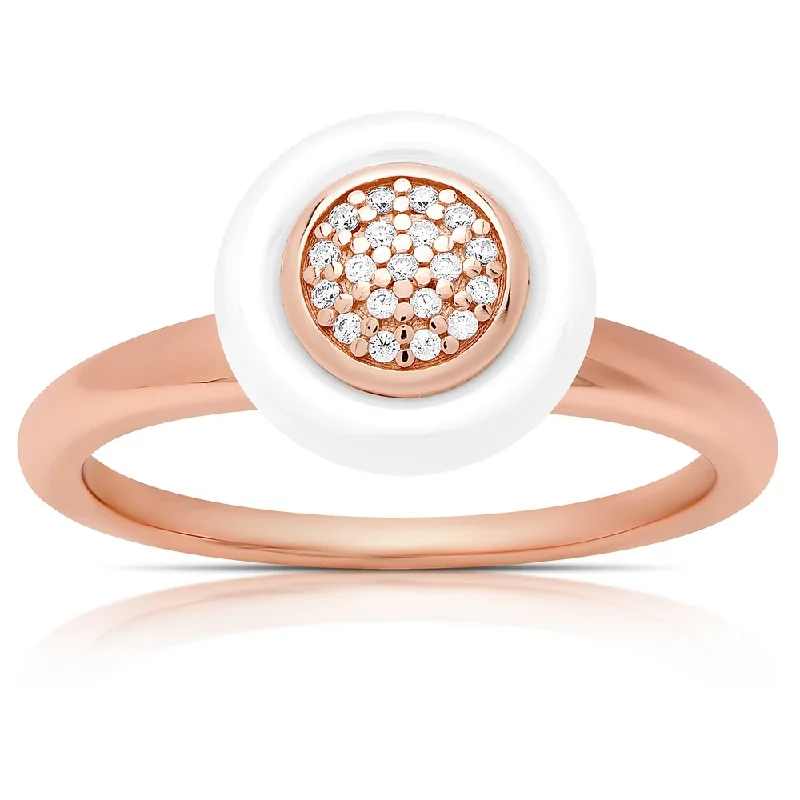 Samantha Stone Rose Gold Over Sterling Silver Cubic Zirconia Circle Ceramic Ring