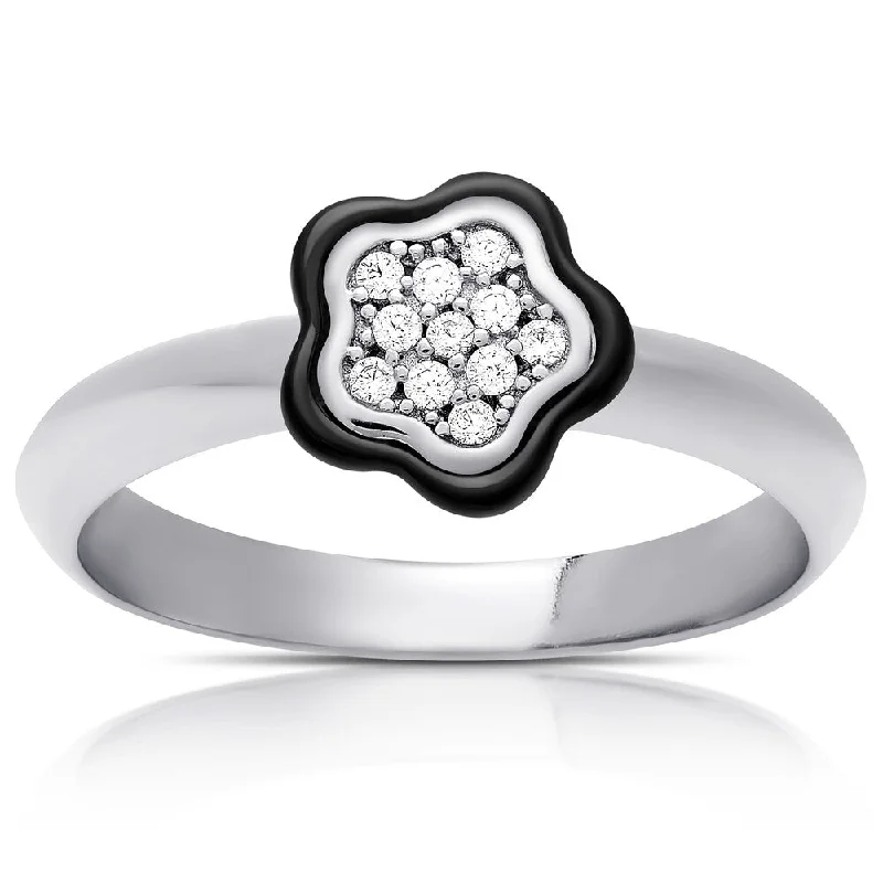 Samantha Stone Sterling Silver Cubic Zirconia Ceramic Flower Design