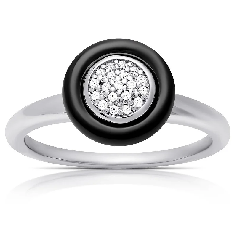 Samantha Stone Sterling Silver Cubic Zirconia Circle Ceramic Ring