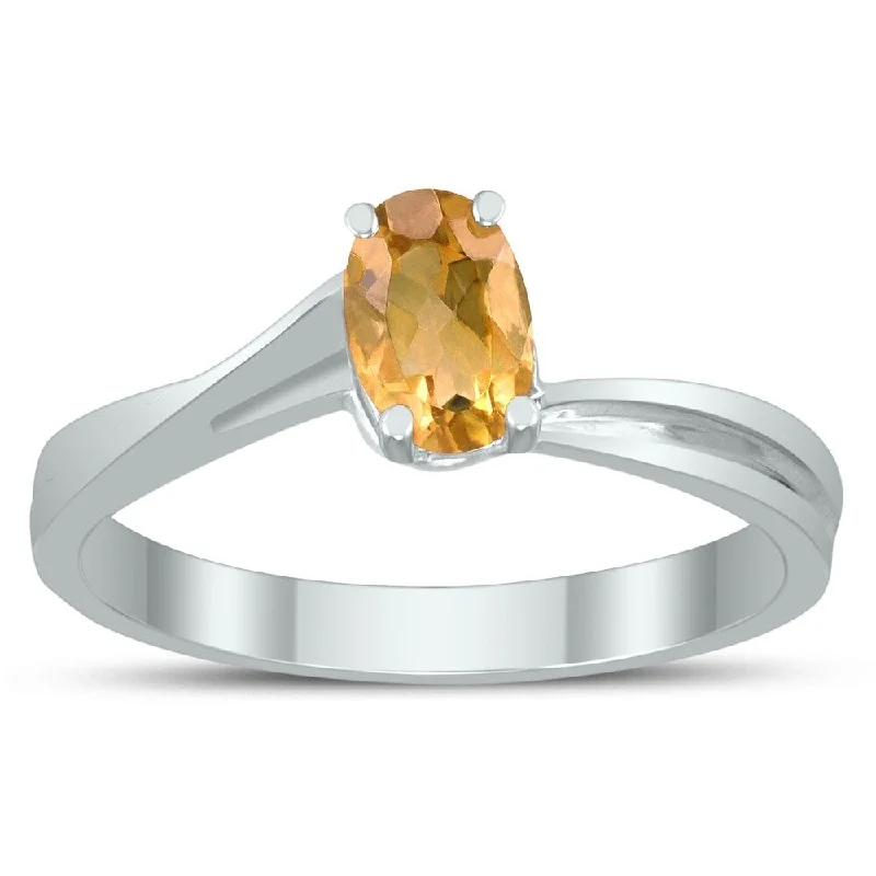 Solitaire Oval 6X4MM Citrine Gemstone Twist Ring in 10K White Gold