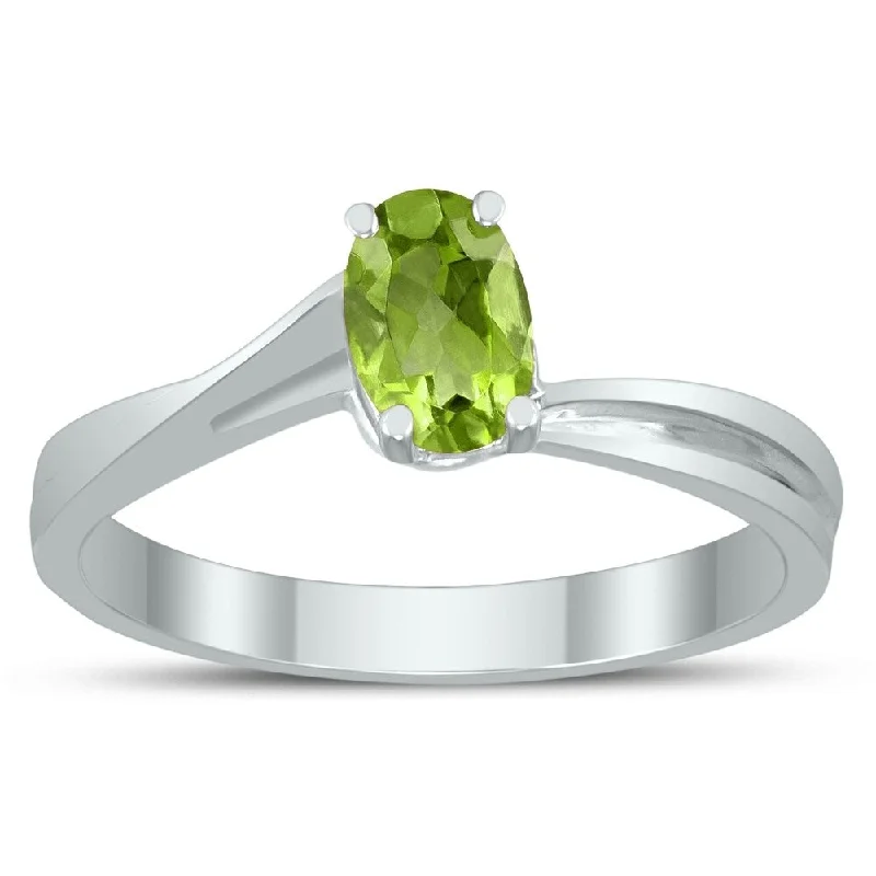 Solitaire Oval 6X4MM Peridot Gemstone Twist Ring in 10K White Gold