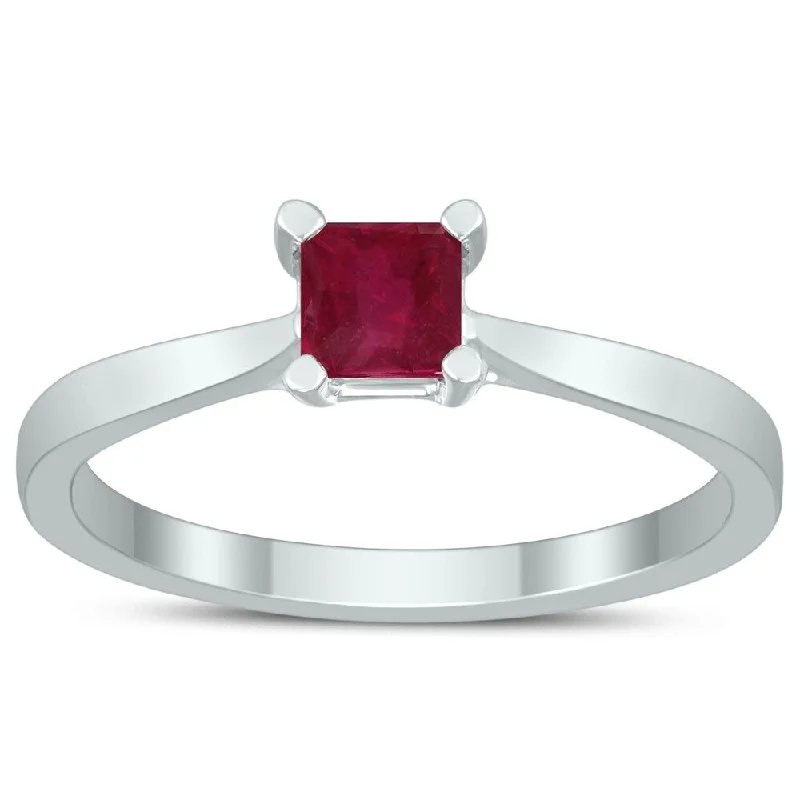 Square Princess Cut 4MM Ruby Solitaire Ring in 10K White Gold