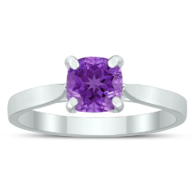 Square Princess Cut 6MM Amethyst Solitaire Ring in 10K White Gold