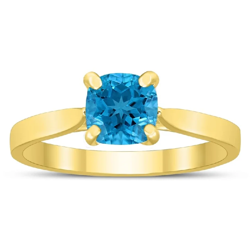 Square Princess Cut 6MM Blue Topaz Solitaire Ring in 10K Yellow Gold