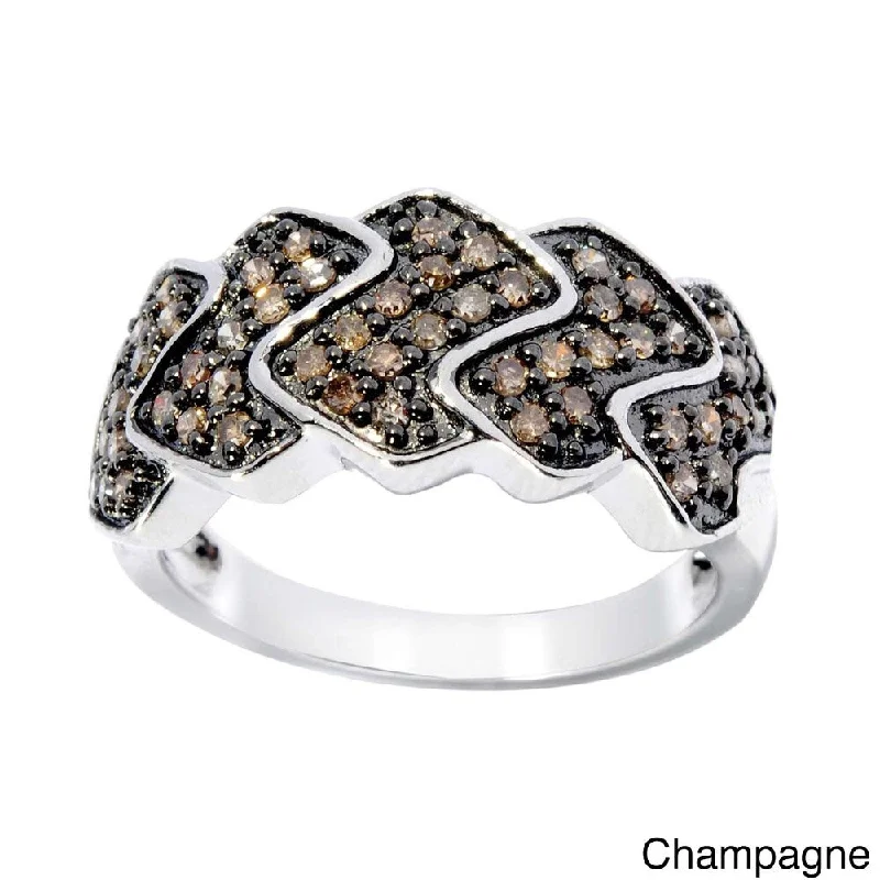 Sterling Silver 1/2ct TDW Zig-Zag Ring with Champagne Diamond