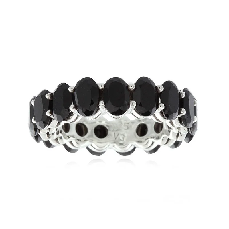 Sterling Silver 6x4 mm Oval Cut Black Spinel Eternity Ring