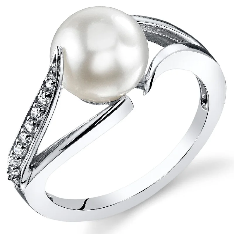 Sterling Silver White Freshwater White Pearl Ring 8.0mm