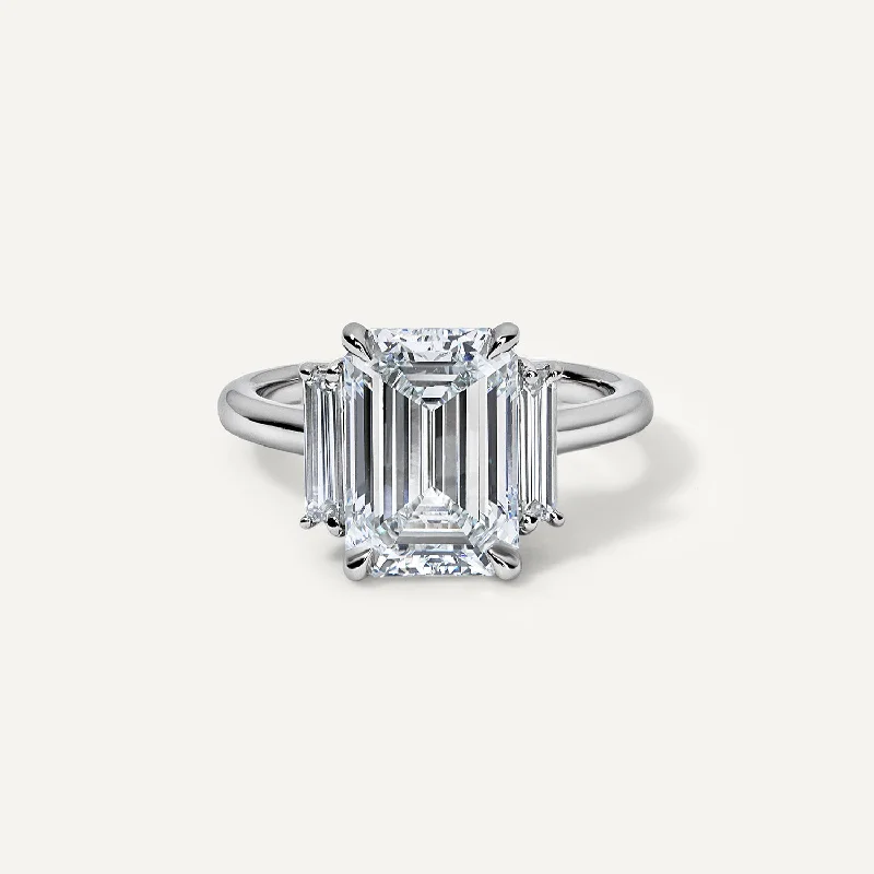 Three Stone Emerald Cut with Straight Baguettes