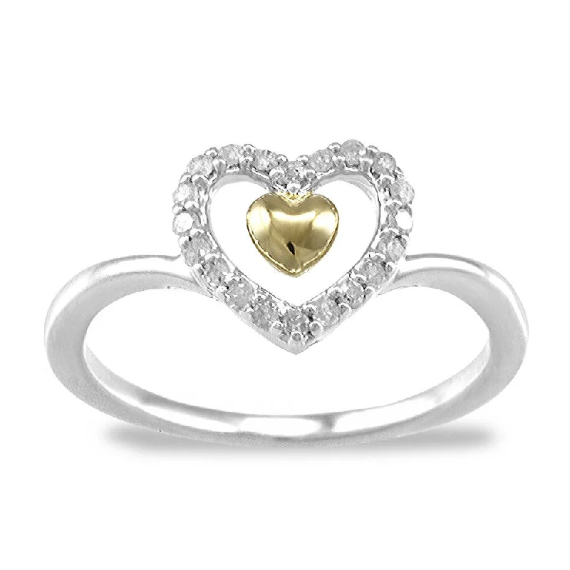 Two Tone Sterling Silver 0.15ct TDW White Diamond Heart Ring