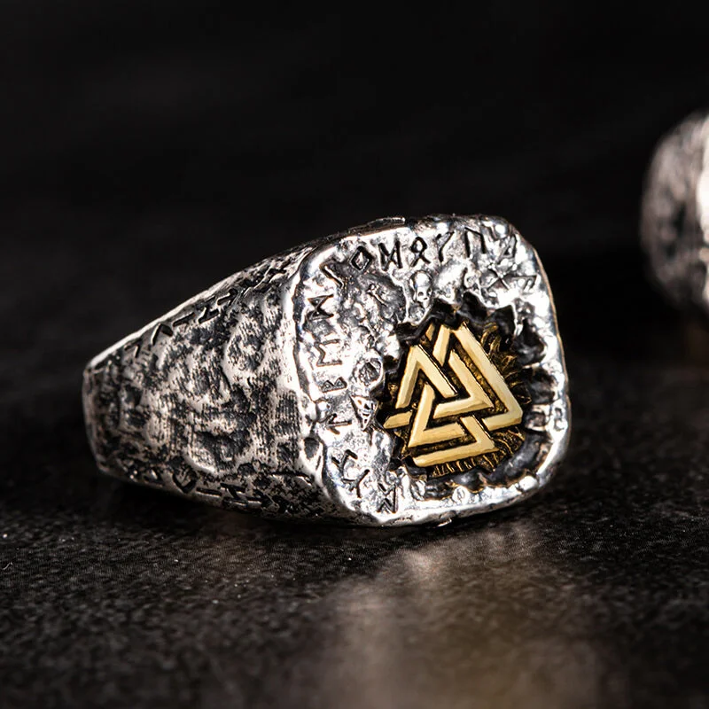 Valknut Runes Sterling Silver Inlaid Brass Viking Ring