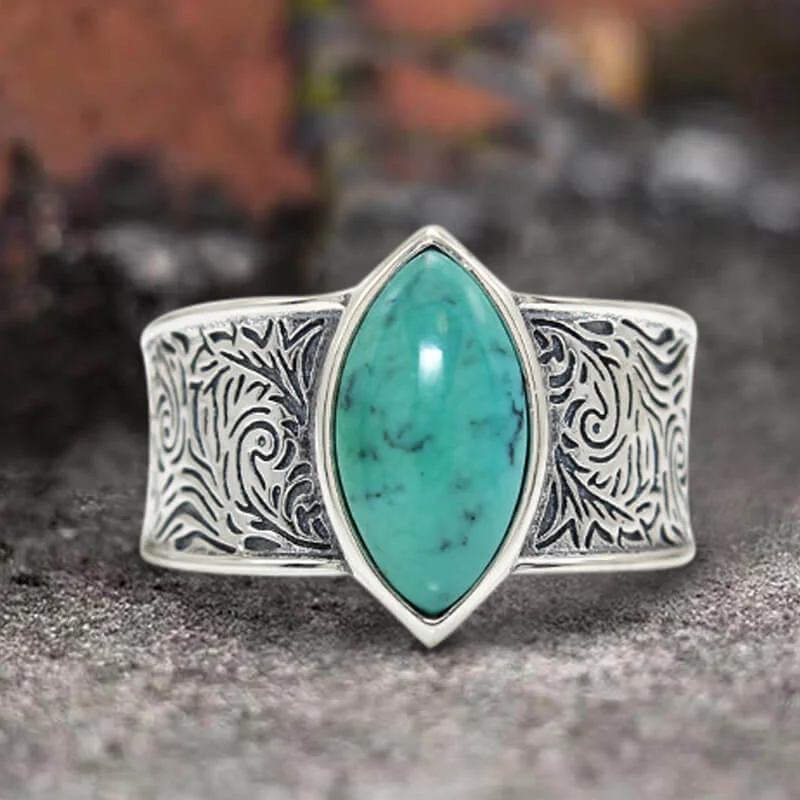 Vintage Engraved Turquoise Sterling Silver Band Ring